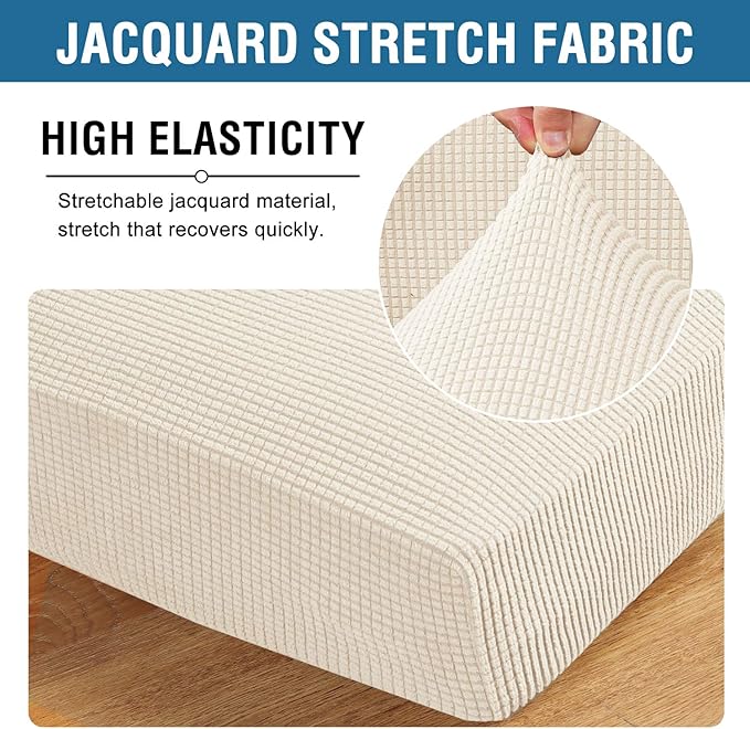 H.VERSAILTEX Super Stretch Individual Seat Cushion Cover Sofa Covers Couch Cushion Covers Slipcover Sets Thick Jacquard Textured Twill Fabric (3 Piece Sofa Cushion Covers, Natural)-Ruum Studio Home