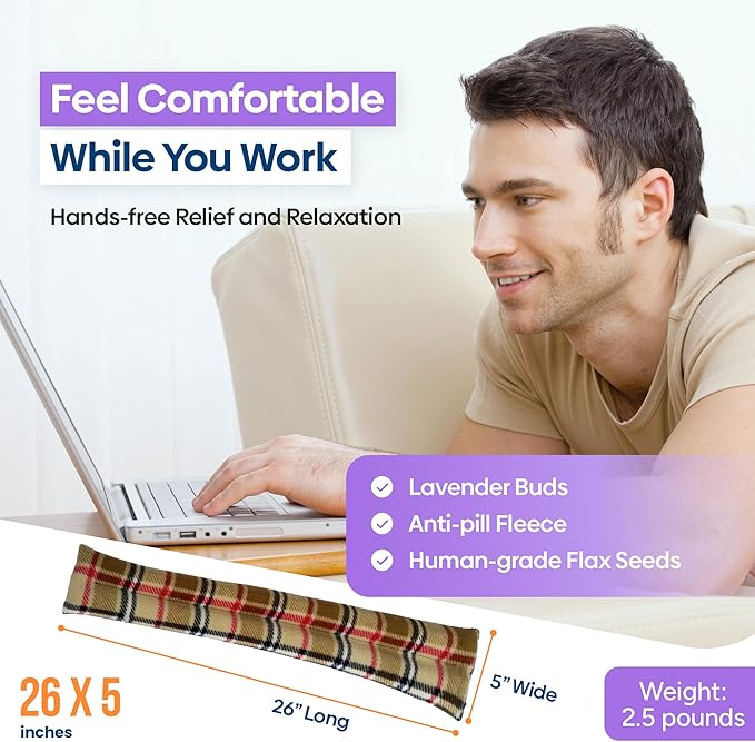 SunnyBay Microwave Heating Pad, Microwavable Heated Neck and Shoulder Wrap, Soothing Weighted Moist Heat or Ice Pack with Flaxseed and Lavender, 26x5 Inches, 2.5 lbs, Made in USA, London-Ruum Studio Home