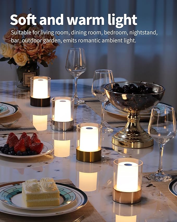 4" Mini Dining Table Light 2 Pack for Buffet Restaurant, Outdoor Waterproof Lamps for Bathroom Camping, Rechargeable Cordless Table Lamp for Bar, Touch Warm Night Light for Nursery Baby (Gold)-Ruum Studio Home