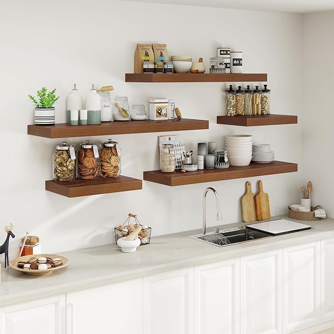 Heimlove 12" Deep Floating Shelves for Wall Shelf Over Toilet Wall Mounted Farmhouse Long 55 inches Set of 1, Farmhouse Shelves with Invisible Brackets for Living Room, Kitchen, Bedroom,Walnut-Ruum Studio Home