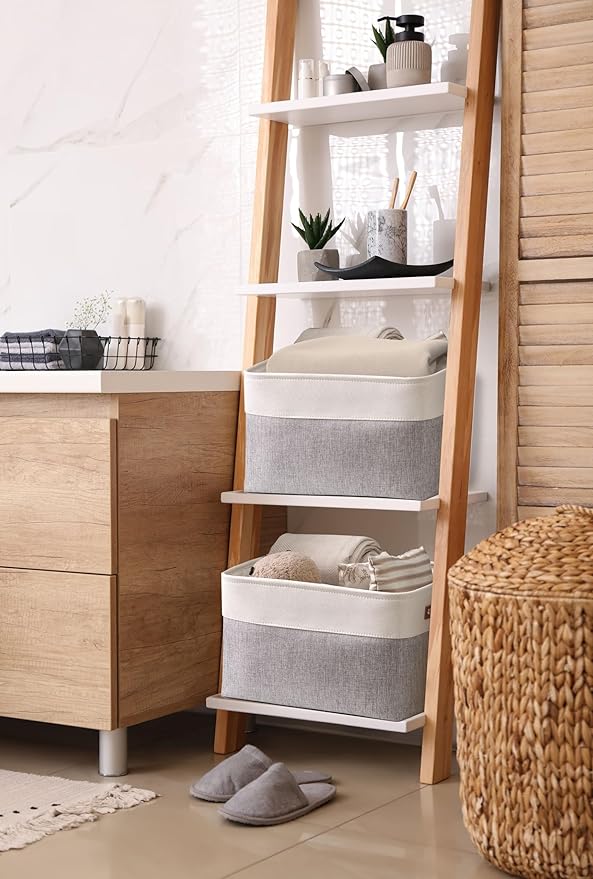 DECOMOMO Storage Baskets for Shelves - Fabric Closet Organizers and Storage Bins, Perfect Baskets for Organizing Closet Toys Nursery (Grey and White, Large - 4 Pack)-Ruum Studio Home