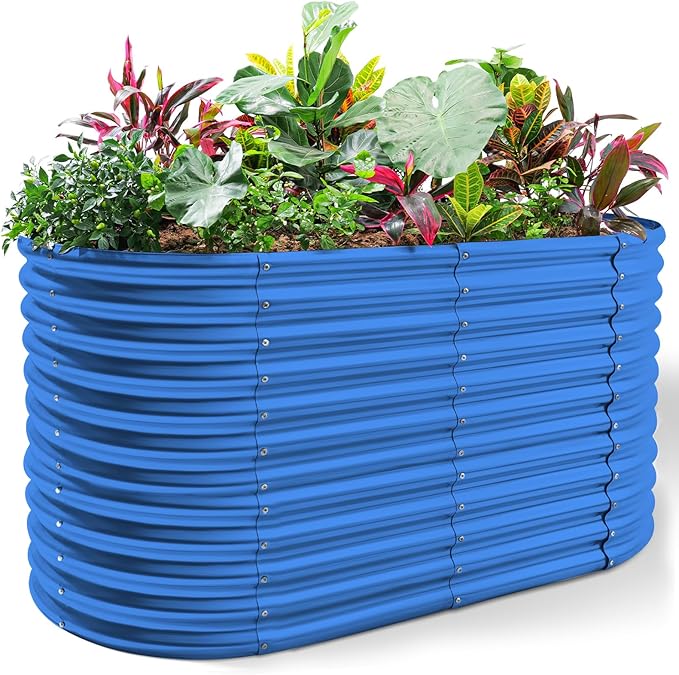 Land Guard 6x3x3ft Oval Galvanized Raised Garden Beds, Large-Capacity Metal Planter Box Outdoor, Durable Deep Raised Garden Bed 3ft Tall, Raised Beds for Gardening Vegetables, Royal Blue-Ruum Studio Home