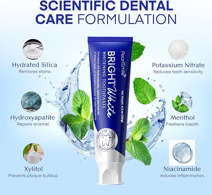 PearlSmile Hydroxyapatite Niacinamide Whitening Toothpaste – 5% Niacinamide + 10% Nano-Hydroxyapatite (nHAp) – Strengthens Enamel & Remineralizes – Fluoride-Free, 4.2oz (Pack of 3)-Ruum Studio Home