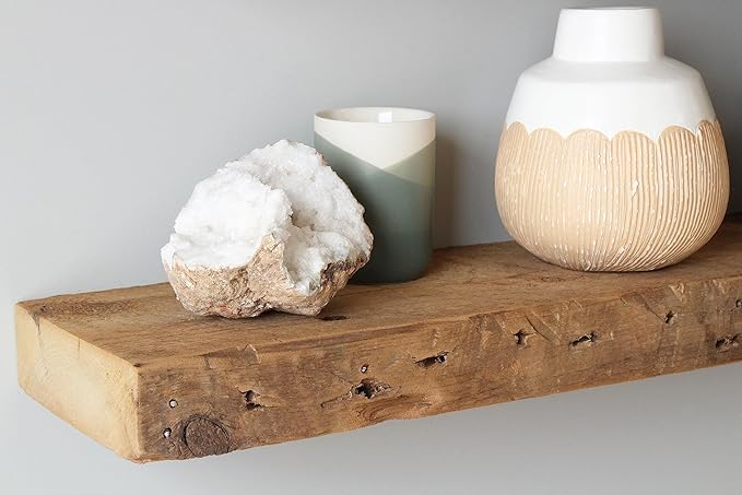 Urban Legacy Reclaimed Barnwood Planks | Floating Shelves for Wall w/Flush Mount Shelf Bracket Set Included | Set of 2 (Natural, 30"x7"x 2")-Ruum Studio Home