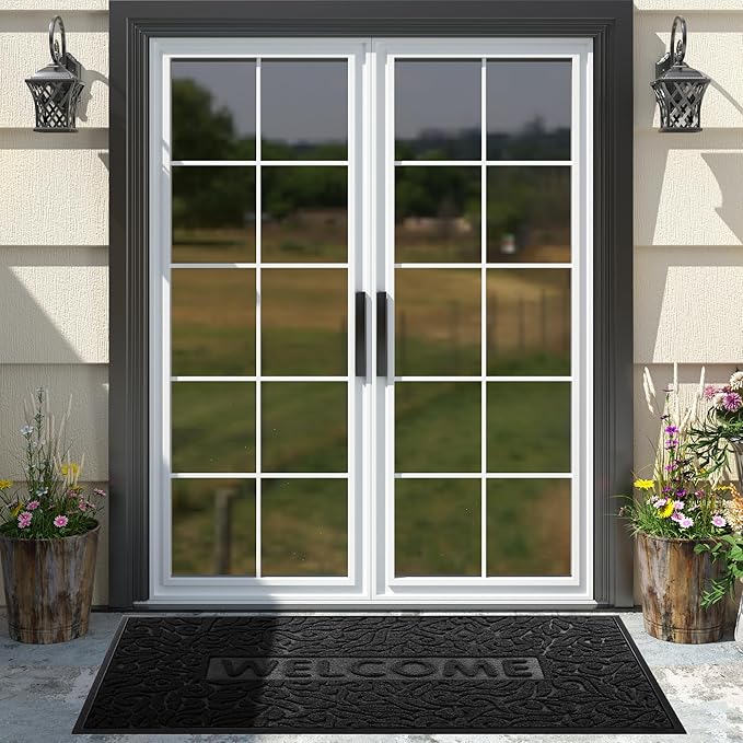 Yimobra Welcome Matt Outdoor, 60x36, Waterproof All-Season Front Door Mat, All-Weather Doormat, Sturdy Natural Rubber, Fade Resistant, Low Profile, Easy Clean Patio Porch Entryway Mat, Black-Ruum Studio Home