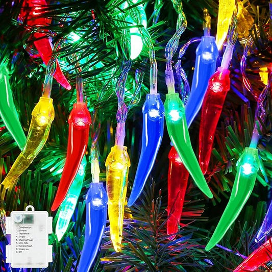 Chili Pepper String Lights, 40 LED 21Ft Chili Pepper Fairy Lights Battery Operated for Indoor Outdoor Garden Pool Birthday Mexican Party Wedding Christmas Summer Tropical Decor-Ruum Studio Home
