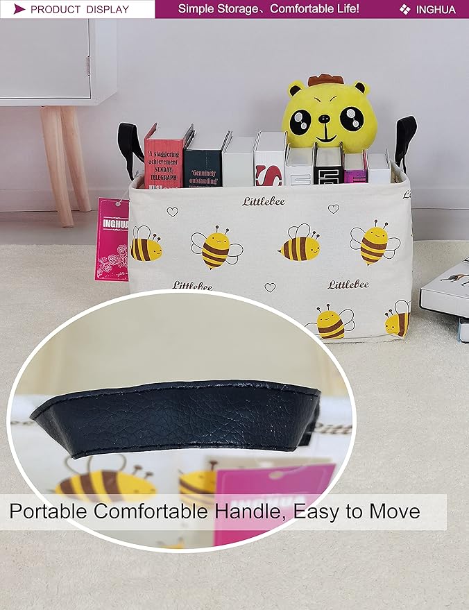 Rectangular Storage Basket Fabric Organizer Bin for Toys,Books,Clothes,Gifts,Pets-Perfect for Home,Office,Nursery,Dorm,Shelf(Rec-Bee )-Ruum Studio Home
