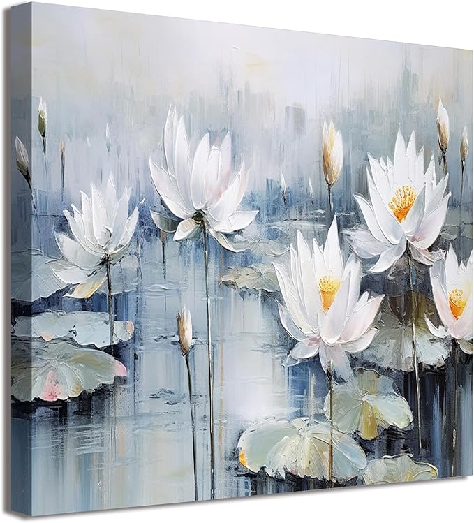 TAIJXAGSG Modern Canvas Wall Art Decor Prints Paintings Wall Decorations White Flowers Artwork for Bedroom Kitchen Office Decor 13"×13" bathroom decor wall-Ruum Studio Home