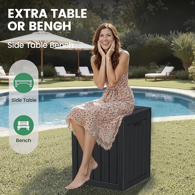 28 Gallon Outdoor Storage Box, Waterproof Durable Resin Deck Box for Indoor & Outdoor Use, Lockable Outdoor Bench, Deck Bin for Patio Furniture, Deliveries, Pool Supplies, Black-Ruum Studio Home