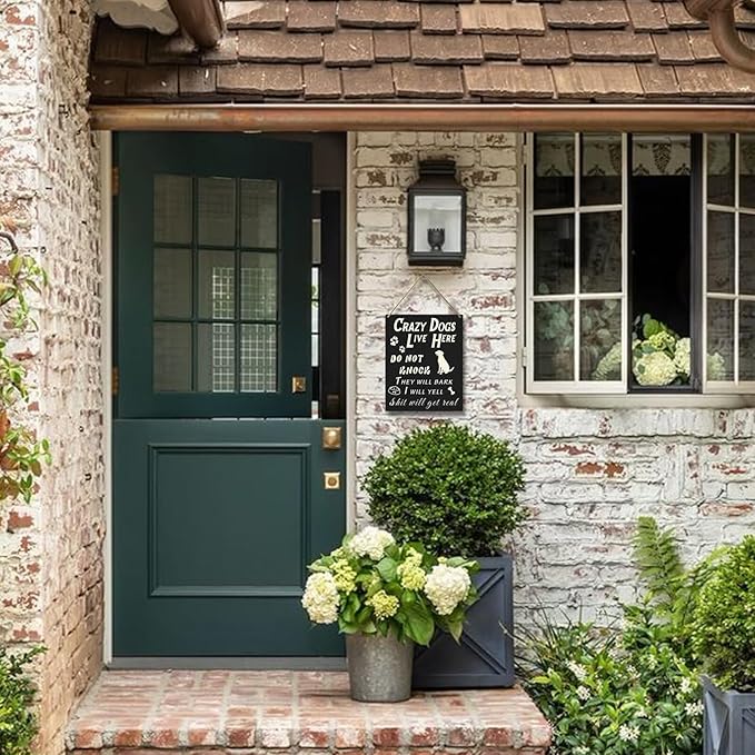 Do Not Knock or Ring Doorbell Sign for Front Door, Funny Dog Owner Warning Crazy Dogs Live Here Do Not Knock They Will Bark I Will Yell Wooden Signs, No Disturb Door Decor for Pet Lovers 10x8 Inch-Ruum Studio Home