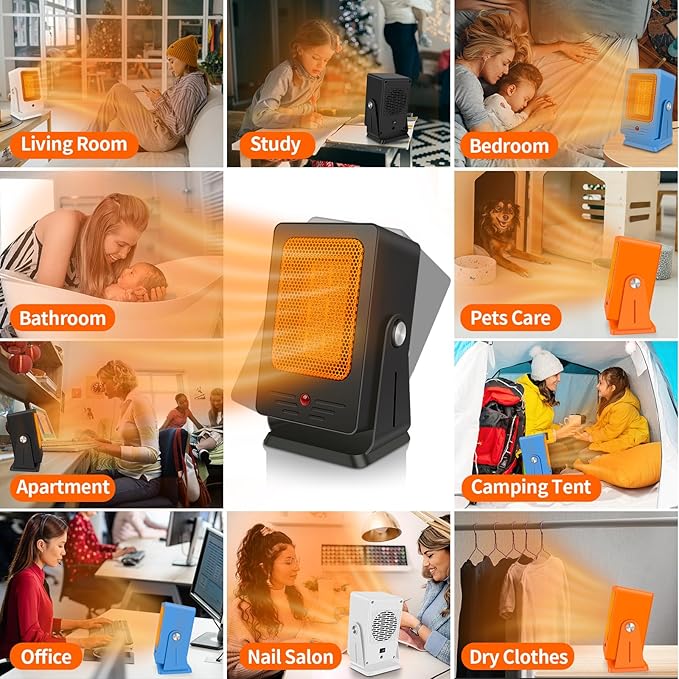 Portable Space Heaters for Indoor Use,Desktop Heater with 900W PTC 2s Fast Heating, 30° Adjustable Angle Design Small Electric Heater Lightweight for Personal, Office,Room,White-Ruum Studio Home