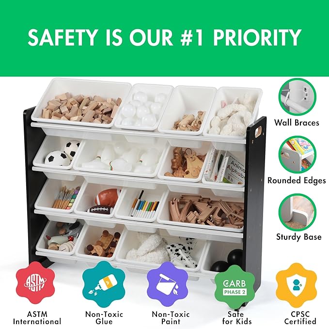 Humble Crew Supersized Toy Storage Organizer with 16 Removable Bins, Espresso/White – Large Toy Storage for Toddlers Ideal for Kids' Rooms, Playrooms, and Nurseries - Modern Toy Bins for Kids-Ruum Studio Home