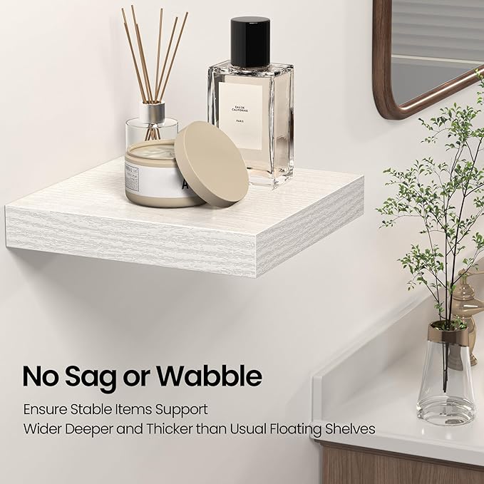 Square Floating Shelves for Wall, 8" W x 8" D x 1.2" H, Small Wooden Wall Mounted Display Shelves with Invisible Brackets for Living Room, Bedroom, Bathroom, Kitchen Decor, Set of 4, White-Ruum Studio Home