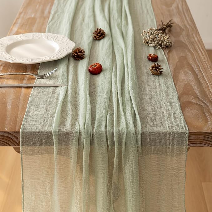 6pcs Cheesecloth Table Runner Sage Green Gauze 120 Inch 10 FT Rustic Boho Cheese Cloth Runner for Wedding Baby Shower Bridal Shower Party Long Sheer Centerpiece Home Decoration-Ruum Studio Home