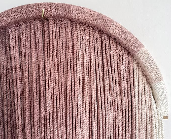 Macrame Boho Wall Decor - Pink Yarn Wall Hanging, 20" Circle Hoop-Ruum Studio Home