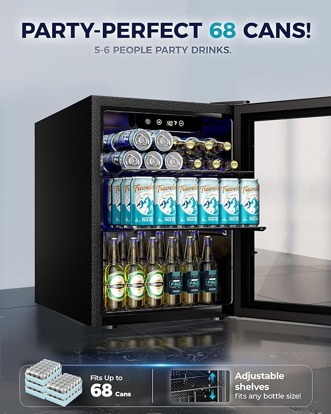 EUHOMY Beverage Refrigerator Cooler - 68 Can Mini Fridge with Glass Door for Soda, Beer, Wine, Small Refrigerator with Digital Temperature Control and Adjustable Shelves for Home Office Bar, 1.7 Cu.ft-Ruum Studio Home