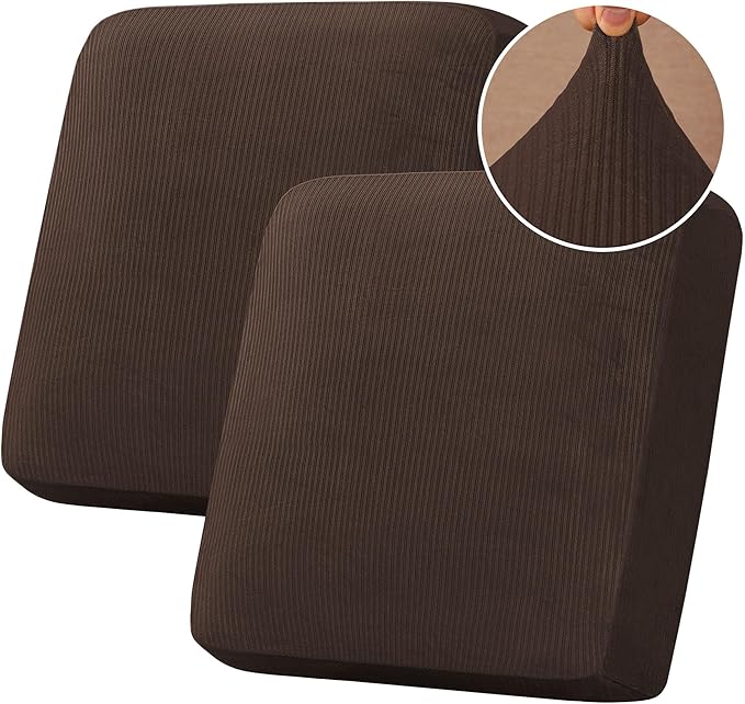H.VERSAILTEX Velvet Stretch Couch Cushion Cover Plush Cushion Slipcover for Chair Loveseat Sofa Cushion Furniture Protector Seat Cushion Sofa Cover (2 Piece Large Sofa Cushion Covers, Brown Striped)-Ruum Studio Home