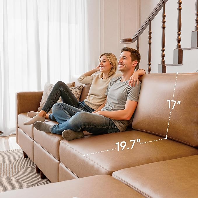 Faux Leather Single Sofa, Modern Accent Chair Brown with Storage Deep Seat Large Reading Armchair for Living Room Bedroom Office-Ruum Studio Home