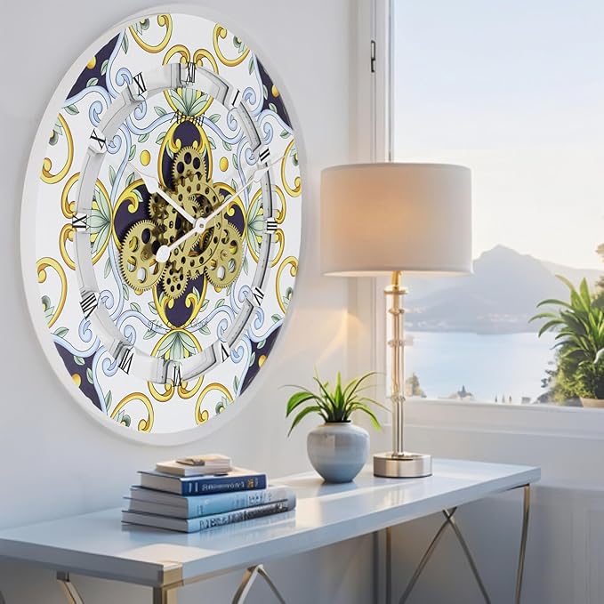 The Gears Clock Wall Clock Italy Collection with Moving Gears (Atrani, 24 inch Round)-Ruum Studio Home