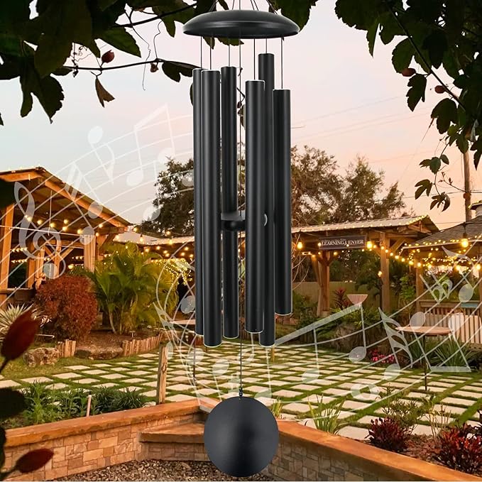 ASTARIN 45 in Memorial Wind Chimes Large with 6 Heavy Tubes, Large Deep Tone Wind Chimes Outdoor for Garden Hanging Décor,Sympathy Gifts. Black-Ruum Studio Home