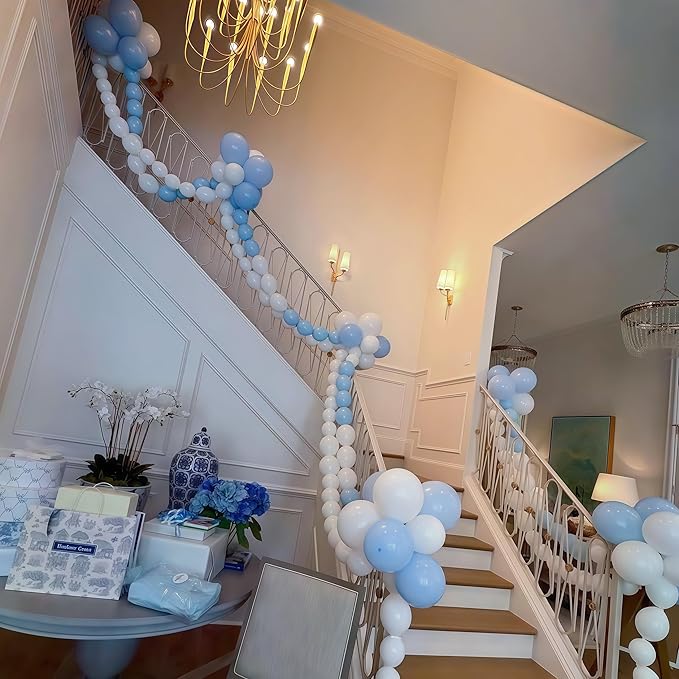 Blue and White Link Balloons, 60PCS Baby Light Blue White Linking Balloons with Tail for Making Balloon Wall Arch and Chains, Quick Balloon for Wedding Birthday Baby Shower Party Decorations (6inch)-Ruum Studio Home