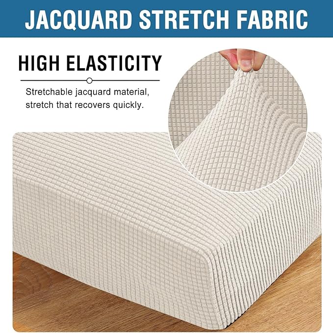 H.VERSAILTEX Super Stretch Individual Chaise Cover Sectional Couch Covers for L Shaped Sofa Both Left/Right Featuring Thick Jacquard Textured Twill Fabric (1 Piece Chaise Cover Large, Porcelain)-Ruum Studio Home
