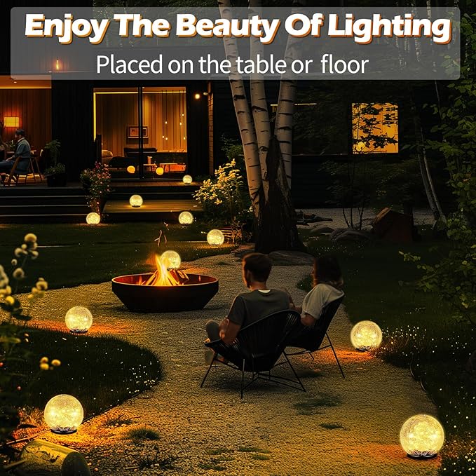 Garden Solar Ball Lights Outdoor Waterproof, 30 LED Cracked Glass Globe Solar Power Ground Lights for Path Yard Patio Lawn, Christmas Decoration Landscape Warm White(2 Pack 3.9'')-Ruum Studio Home
