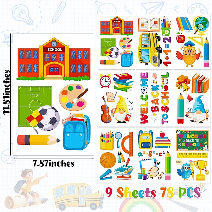 9 Sheets Back to School Window Clings, Double-Sided Window Clings for Classroom, Bus Apple Pencil First Day of School Book Window Stickers for First Day of School Decorations Supplies Decor-Ruum Studio Home