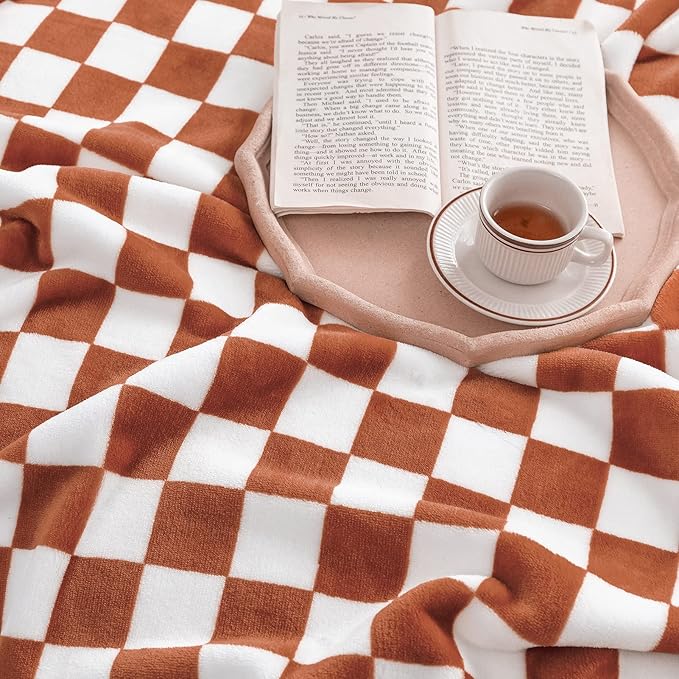 LOMAO Throw Blankets Flannel Blanket with Checkerboard Grid Pattern Soft Throw Blanket for Couch, Bed, Sofa Luxurious Warm and Cozy for All Seasons (Maple Brown, 50"x60")-Ruum Studio Home