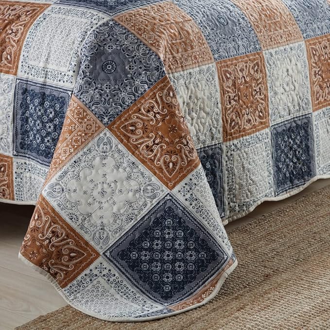 NEWLAKE Quilt Bedspread Sets-Color Block Pattern Reversible Coverlet Set,Queen Size-Ruum Studio Home