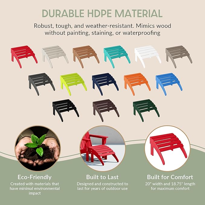 WestinTrends Outdoor Ottoman, Patio Adirondack Ottoman Foot Rest, All Weather Poly Lumber Folding Foot Stool for Adirondack Chair, Widely Used for Outside Porch Pool Lawn Backyard, Red-Ruum Studio Home