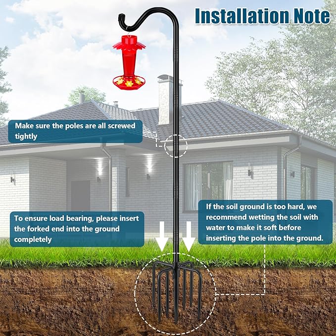 Gtongoko Tall Shepherds Hook for Outdoor, 108 Inch Bird Feeder Pole with 7 Prongs Base, 3/4 Inch Thick Heavy Duty Adjustable Garden Hook for Hanging Plant, Lantern, Hummingbird Feeder, 1 Pack-Ruum Studio Home