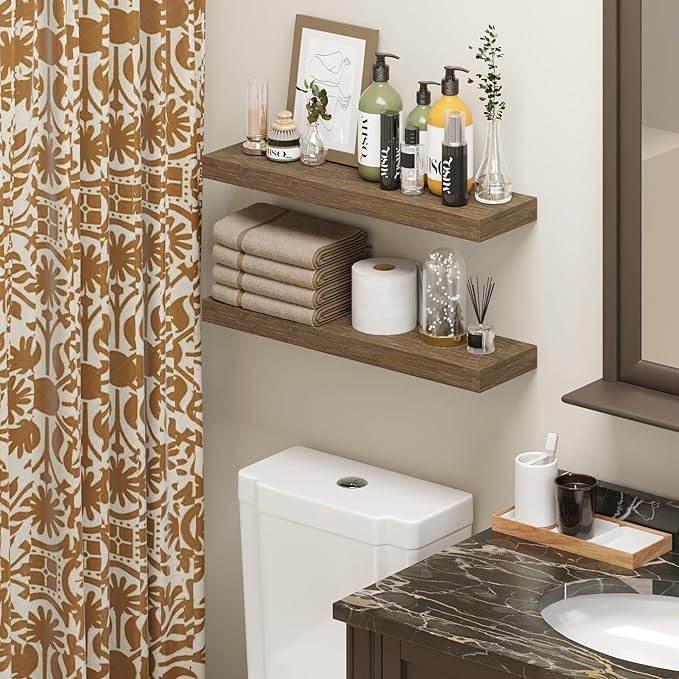 BAMEOS Floating Shelf, 24x6 Wall Shelf,Decor Wall Mounted Shelves,Hanging Shelf Set for Bathroom Kitchen Living,Kitchen,Room Bedroom Storage-Ruum Studio Home