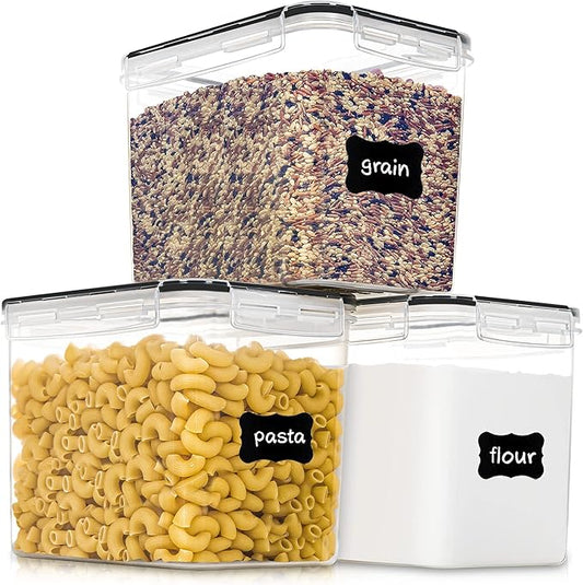 Medium Food Storage Containers with Lids Airtight 3.6L /121.7Oz, for Flour, Sugar, Baking Supply, 3PCS BPA Free Plastic Canisters for Kitchen Pantry Organization-Ruum Studio Home