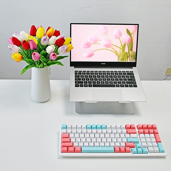 Mandy's Artificial Tulips 28 Stems Multicolor PU Faux Flowers for Wedding Home Decor 13.5 Inch-Ruum Studio Home