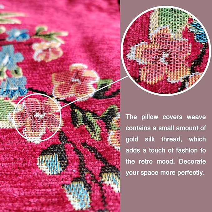 Set of 2 Red Vintage Embroidered Throw Pillows Covers 18x18in Sofa Couch,Red Floral Embroidered Cushion Cover for Sofa Bed Chairs Car-Ruum Studio Home