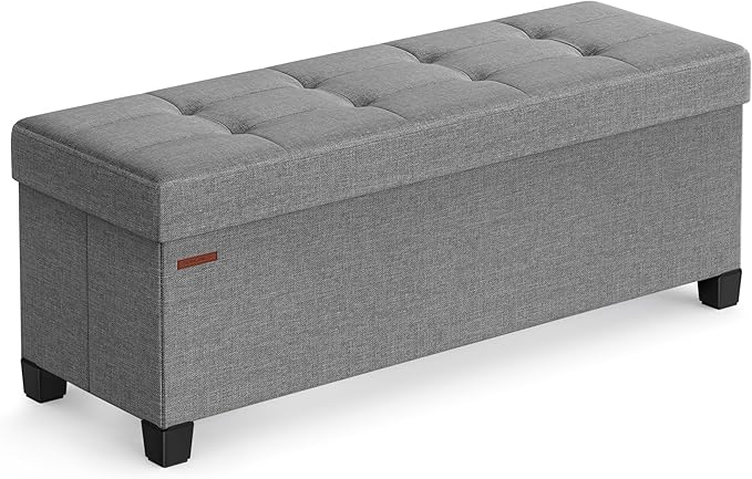 SONGMICS Storage Ottoman Bench, Foldable Foot Rest with Legs, 15 x 43 x 15.7 Inches, End of Bed Bench, Storage Chest, Load up to 660 lb, for Living Room, Bedroom, Entryway, Dove Gray ULSF018G02-Ruum Studio Home