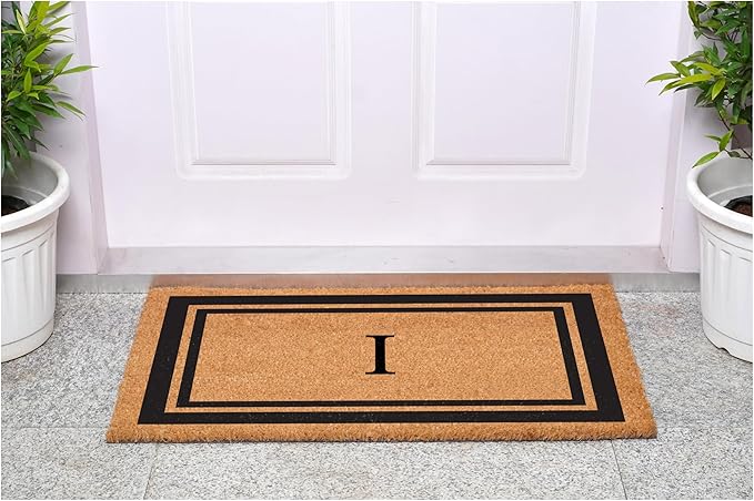 Calloway Mills 152962448 Black Border 24" x 48" Monogram Doormat (Letter I)-Ruum Studio Home