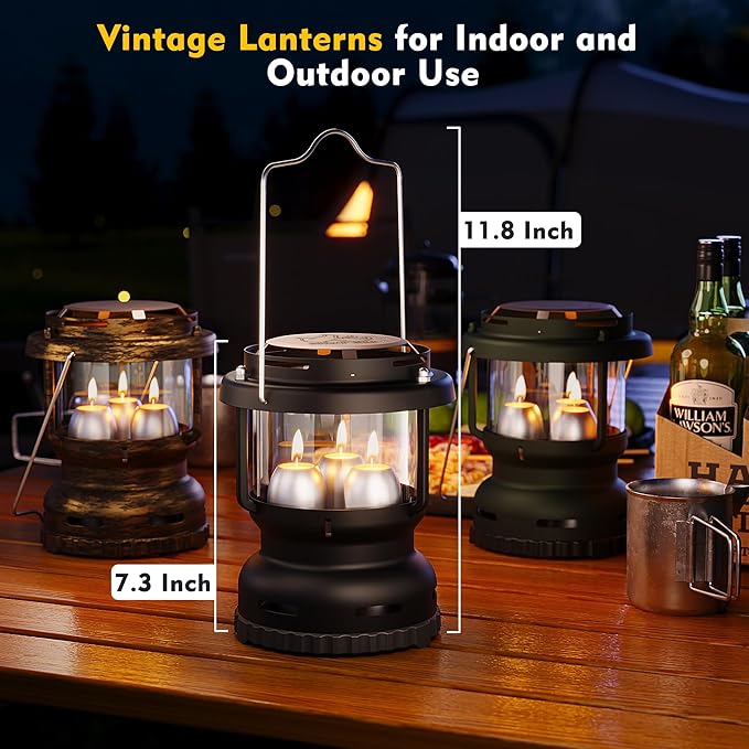 3-Wick Emergency Candle Lantern for Power Outages [18H+ Burning Time] Vintage Decorative Candle Lantern for Real Candles, Outdoor Portable Camping Survival Lighting [7.1"*5.7" - Matte Black]-Ruum Studio Home