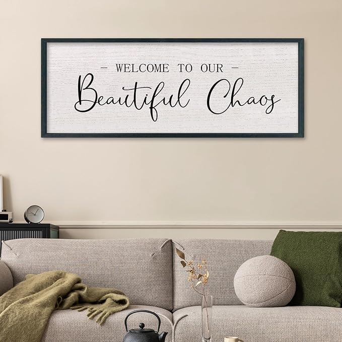 comurdyo Welcome To Our Beautiful Chaos Wall Decor Art 40"X15" for Home Entryway Sign Large Wood Framed Wall Hanging (Black)-Ruum Studio Home