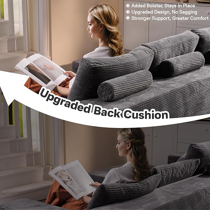 104" Cloud Sectional Couches for Living Room,L Shaped Boneless Couch in A Box,Sleeper Sofa with Comfy Chaise No Assembly Required,Grey-Ruum Studio Home
