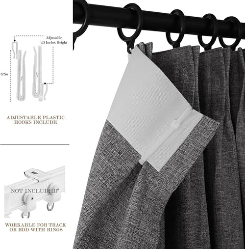 100" W x 84" L Faux Linen Room Divider Curtains, Full Blackout Pinch Pleated Drapes for Traverse Rod, Bedroom Divider Privacy Drapery with Hooks for Ceiling Track, 1 Panel, Natural Grey-Ruum Studio Home