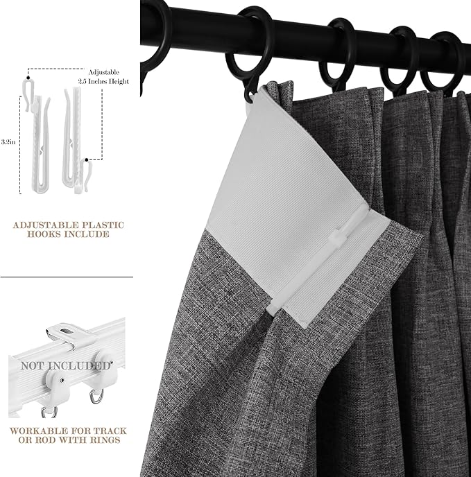 100% Blackout Linen Textured Drapes for Bedroom Pinch Pleated Curtains for Track System Portable Drapery for Sliding Glass Door/Storage/Space Room Divider, 70" Wx96 L, 1 PC, Natural Grey-Ruum Studio Home
