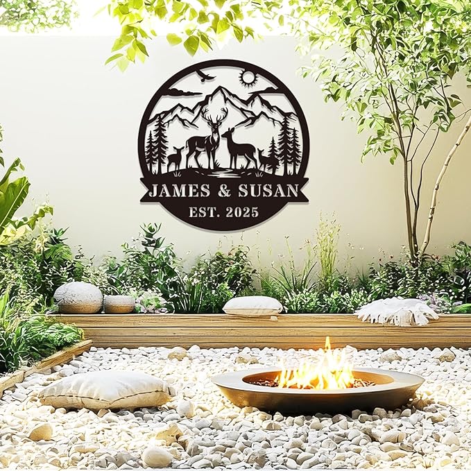 Personalized Rustic Metal Deer Cabin Sign, Outdoor Welcome Sign for Front Porch, Great Custom Metal Name Sign Gift for Hunters, Farmhouse Cabin Decor-Ruum Studio Home