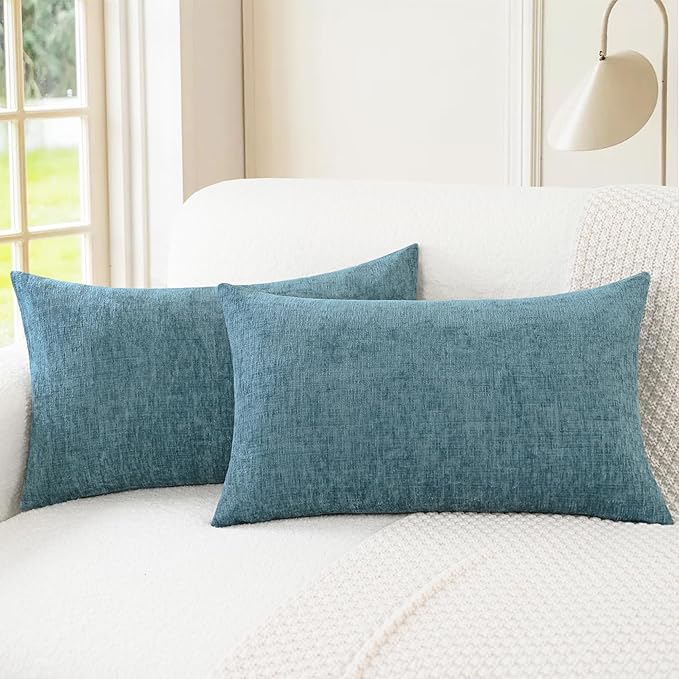 CaliTime Throw Pillow Covers Decorative 16 X 26 Inches Pack of 2 Cozy Chenille Cushion Cases for Couch Sofa Bed Living Room Home Smoke Blue-Ruum Studio Home
