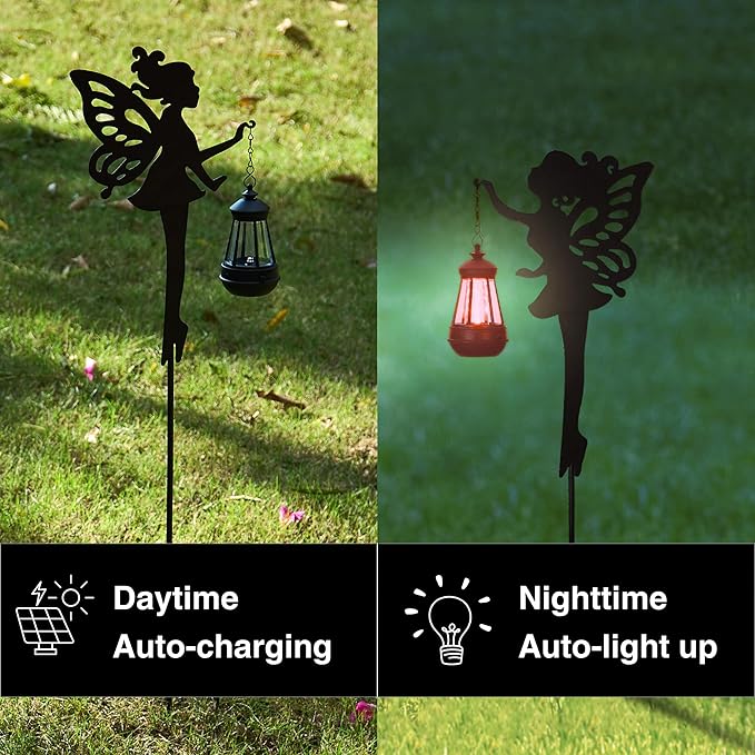 Fairy Garden Accessories Lawn Ornaments 1 Pair - Solar Lights Halloween Decorations Outdoor Garden Statue, Metal Stakes Decorative Figurines for Yard Decor, Patio (Type A Color-Shifting Lighting)-Ruum Studio Home