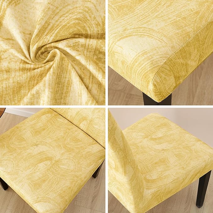 JQinHome Pattern Chair Covers for Dining Room Set of 6, High Stretch Removable Washable Parsons Chair Slipcover for Home Party Hotel Wedding Ceremony (Quicksand Beige,6PCS)-Ruum Studio Home