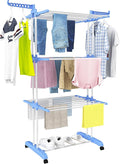 HOMIDEC Clothes Drying Rack, Large 4-Tier Foldable Drying Rack Clothing(67.7H x 19.7W x 30L Inches), Movable Drying Rack with 4 castors. Multifunctional Stainless Steel Laundry Drying Rack, Blue-Ruum Studio Home