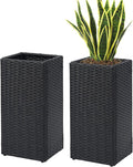 SUNNYPARK 2 Pack Tall Planters for Outdoor Plants Rattan Modern Tall Square Planter Box with Removable Liners Indoor Outdoor Porch Patio Flower Pot (12’’ x 12’’ x 24’’)-Ruum Studio Home