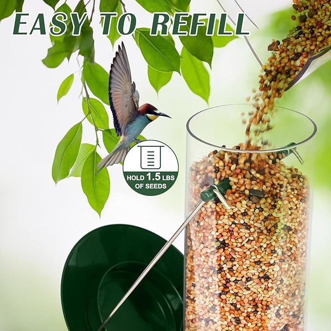FEED GARDEN Metal Tube Bird Feeders for Outdoors Hanging, 6-Port Bird Feeder for Outside, Finch Feeders for Outside, Squirrel Proof Bird Feeders with Heavy Duty Metal Lid, Chew-Proof, 13 Inch Green-Ruum Studio Home